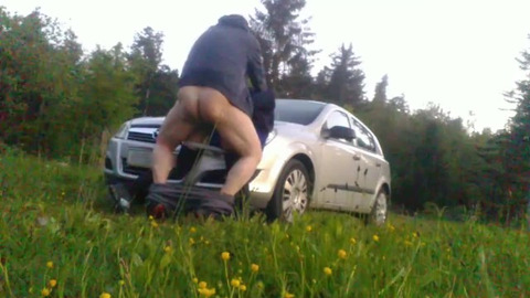 -he bends me over the car, fucking me hard like an animal while I moan-