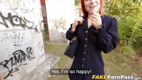 Russian red head Clemence Audiard tempts a man for hardcore sex outdoors