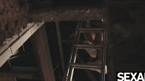 Her natural tits sway as she rides hard on the job site