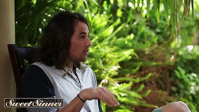 SWEET SINNER - Boiling Hot Brunette Rides The New Neighbor's Cock Outside In The Garden