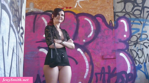 Jeny Smith teasing her butt and pussy outdoor